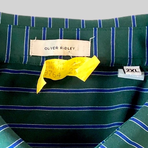 Oliver Ridley 2XL Men’s Polo Shirt Green/Blue Striped Golf EUC - Picture 3 of 12